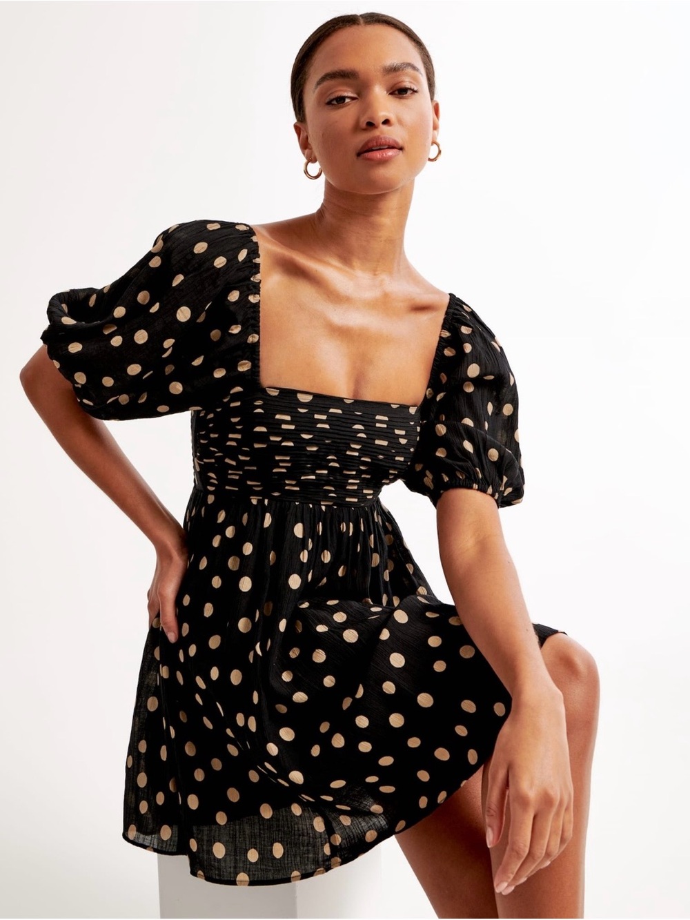 Abercrombie Emerson Black Polka Dot Puff Sleeve Mini Dress Chiffon Preppy Chic